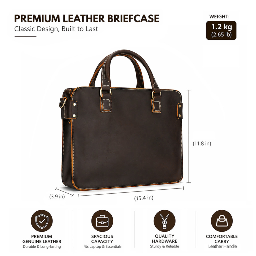 The Attaché — Full Grain Leather Briefcase & Laptop Bag