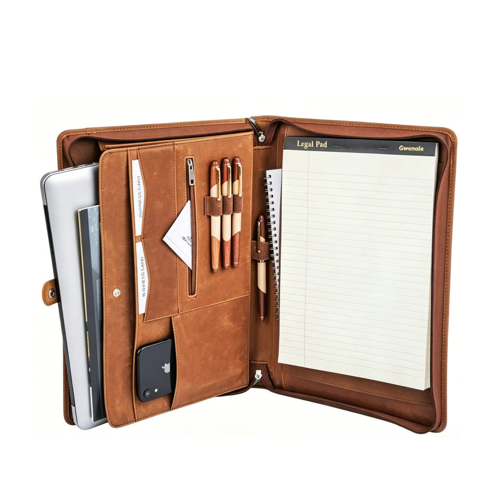 The Venture Folio — Full Grain Leather Zippered Padfolio