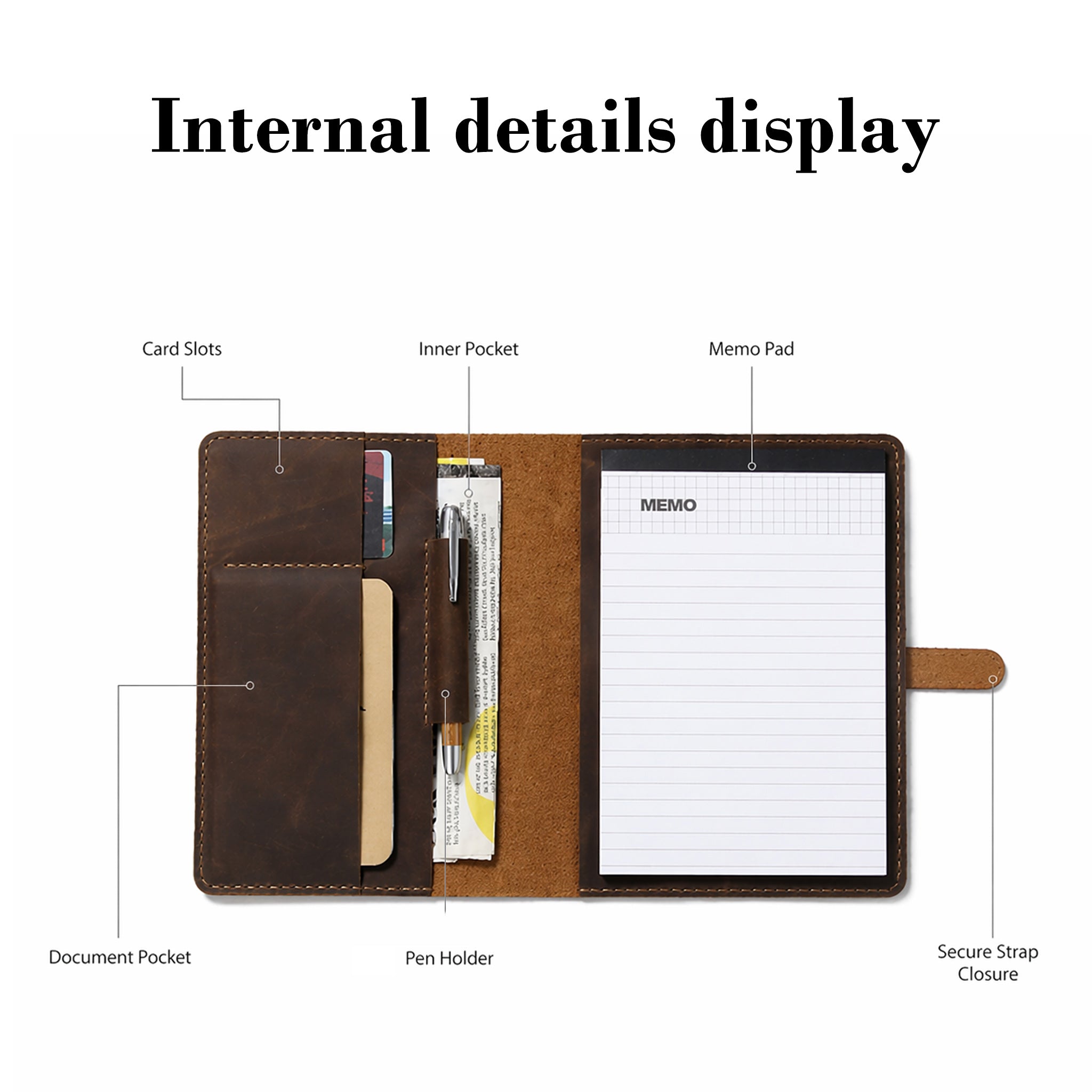 Handcrafted Full Grain Leather Folio — A5 Document Organizer & Manager Clutch