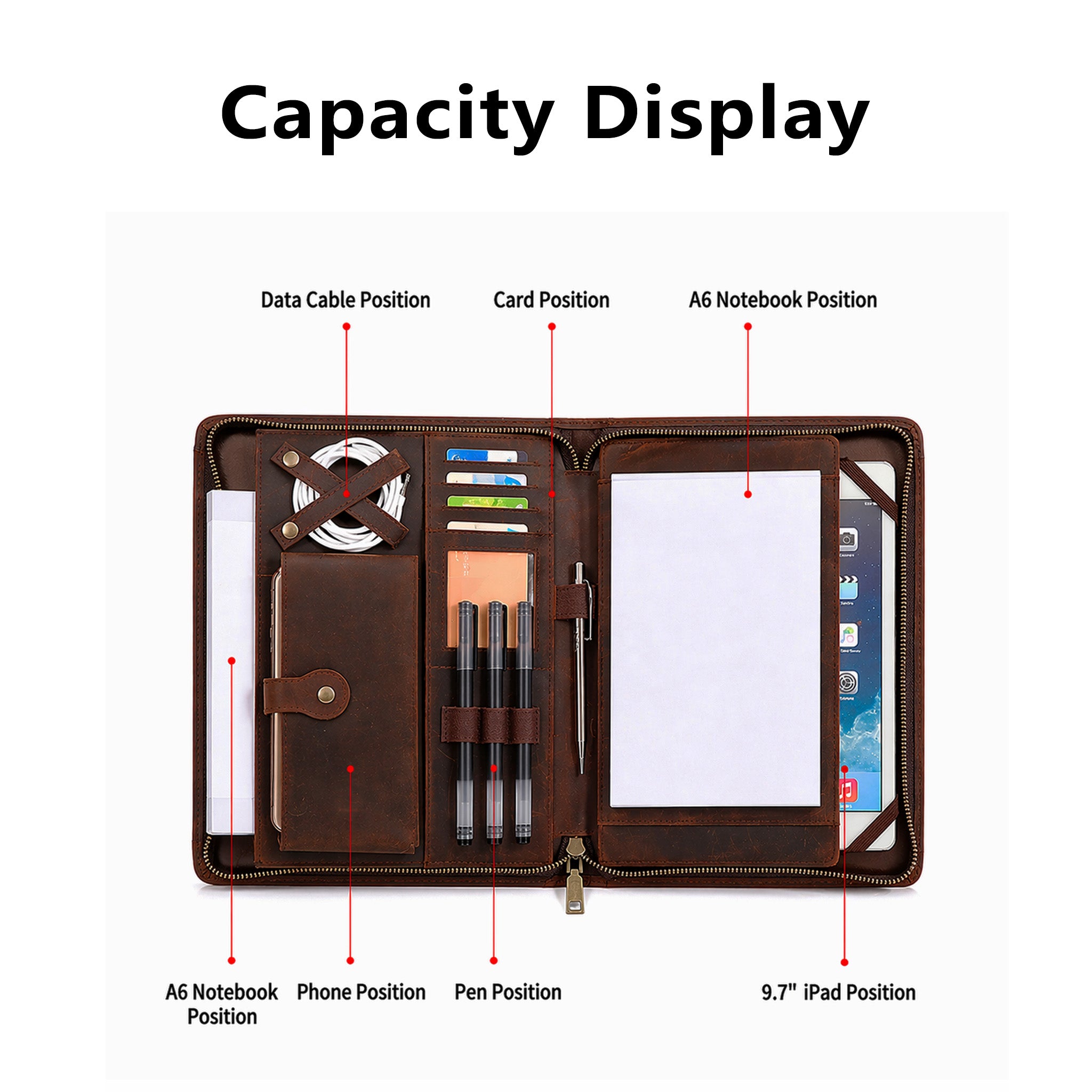 The Desk Folio — Full Grain Leather iPad Sleeve & Mobile Organizer