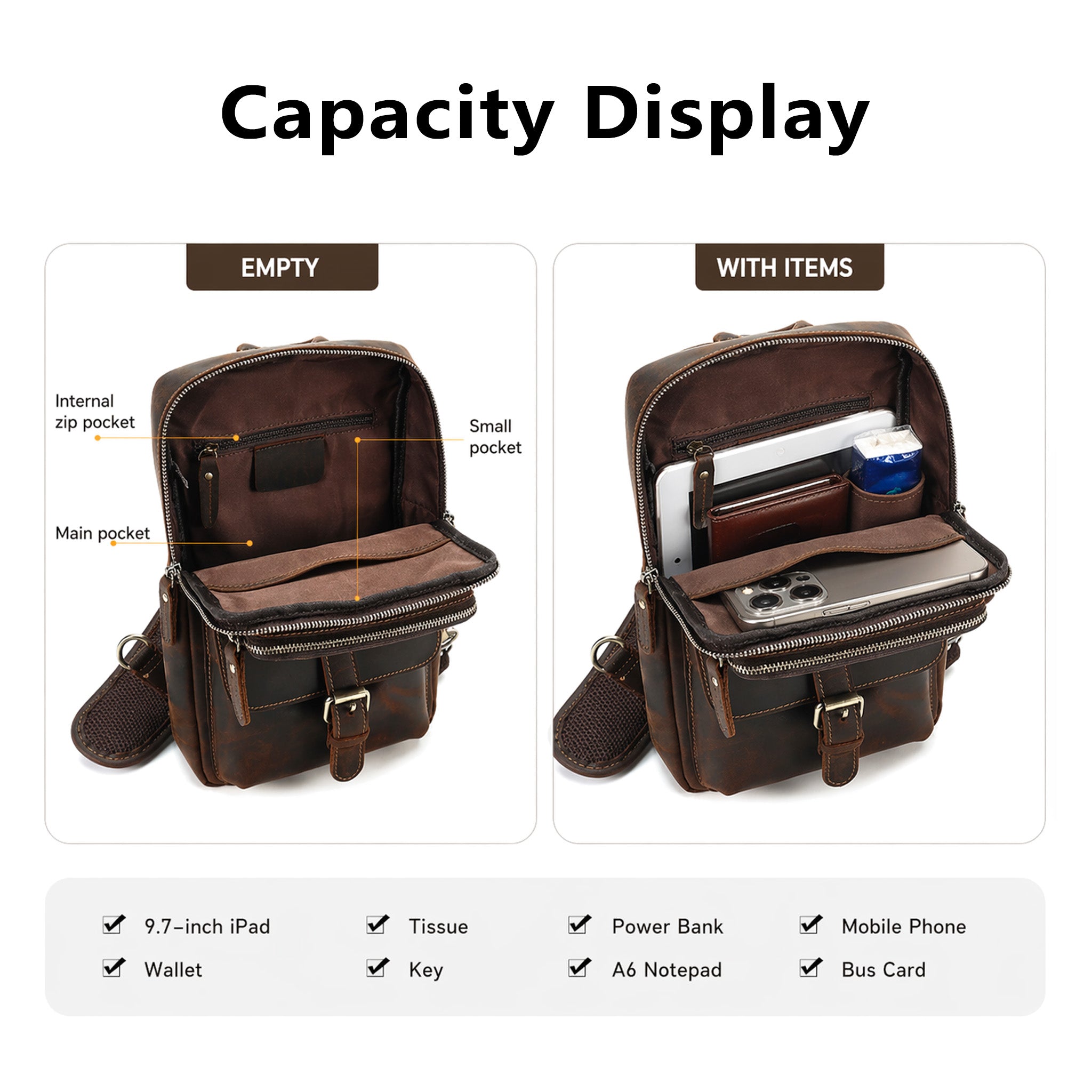 The Sling — Handcrafted Full Grain Leather Crossbody & Chest Bag