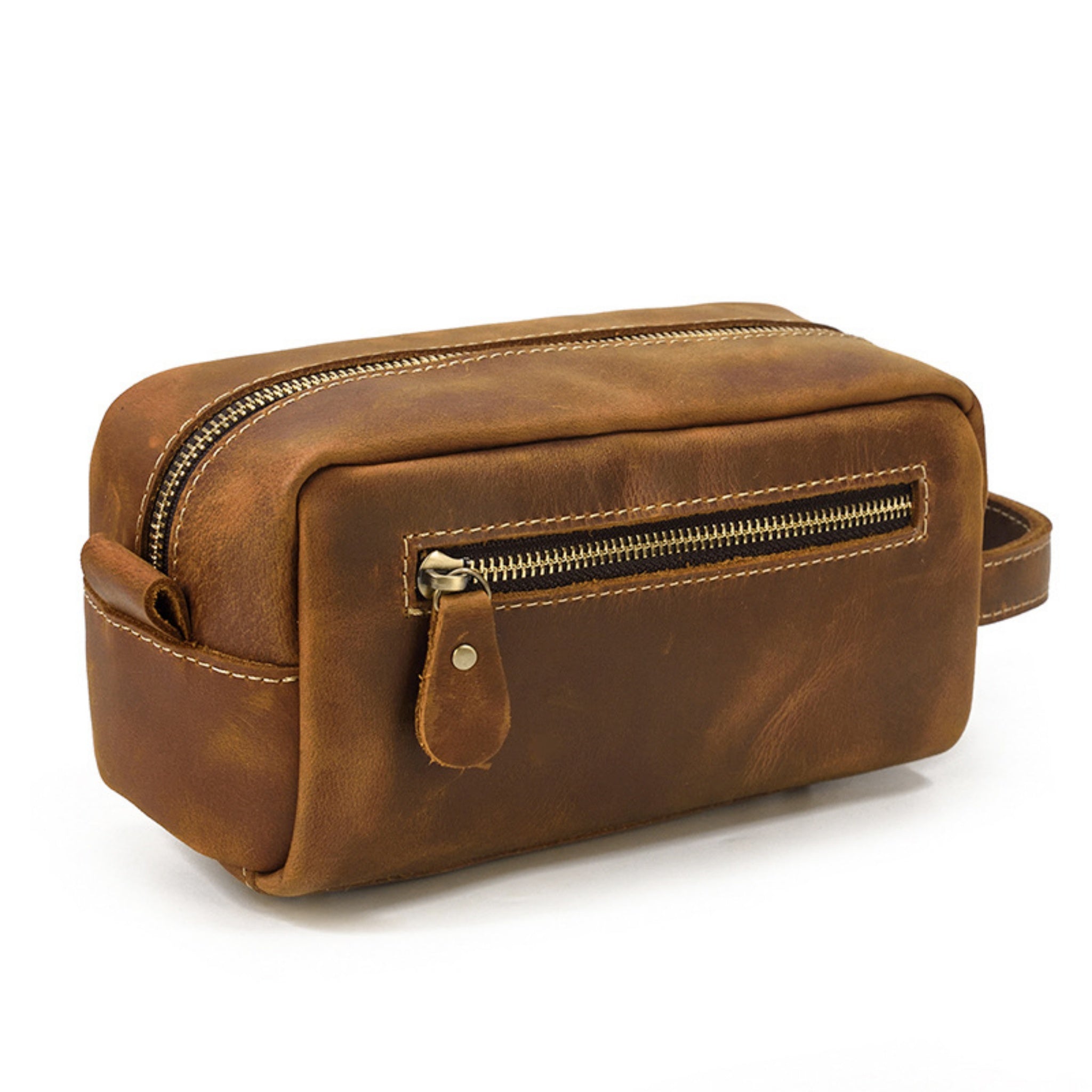 Crazy Horse Leather Dopp Kit — Unisex Travel Organizer