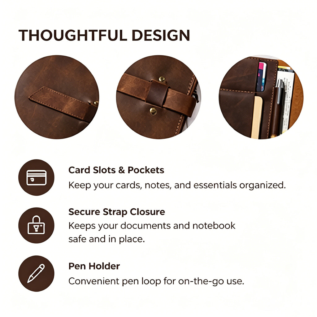 Handcrafted Full Grain Leather Folio — A5 Document Organizer & Manager Clutch