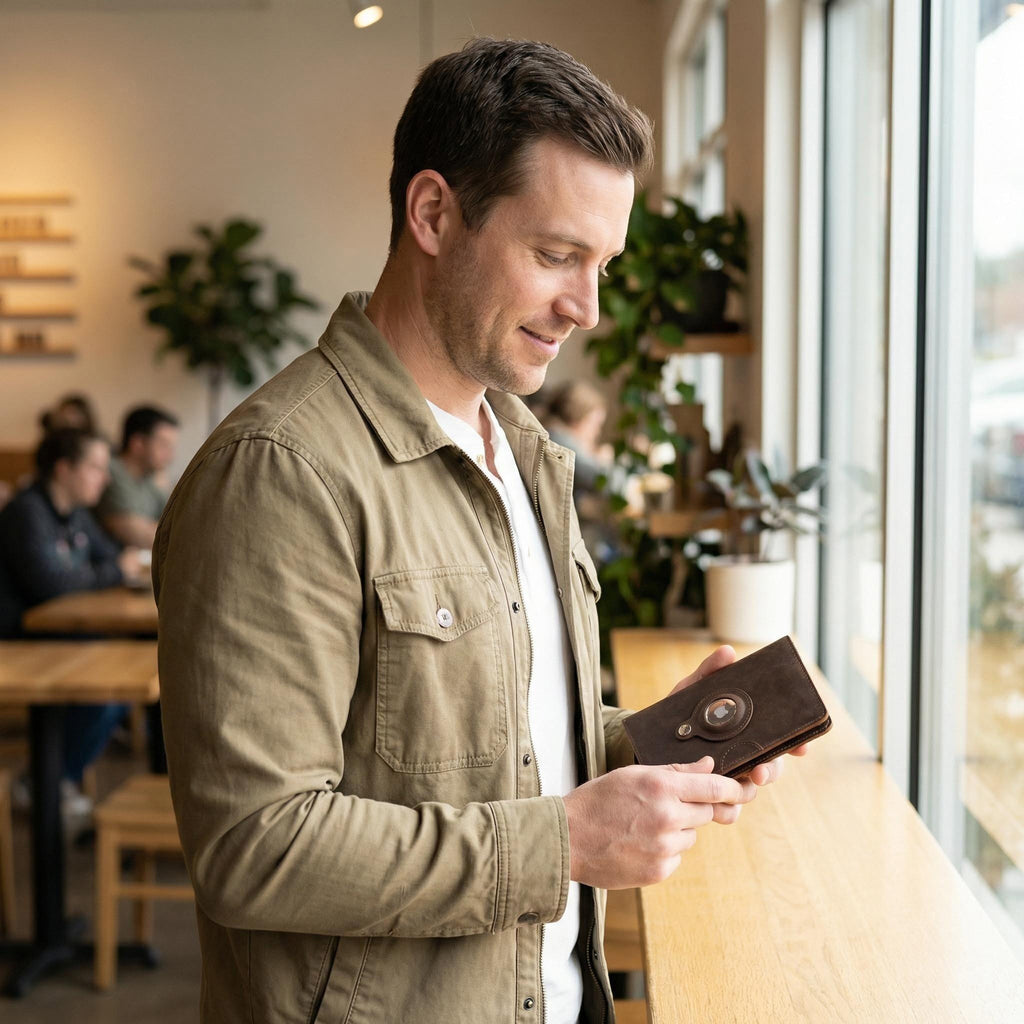 Full Grain Leather Passport Wallet with AirTag Slot – Multi-Slot Card Organizer