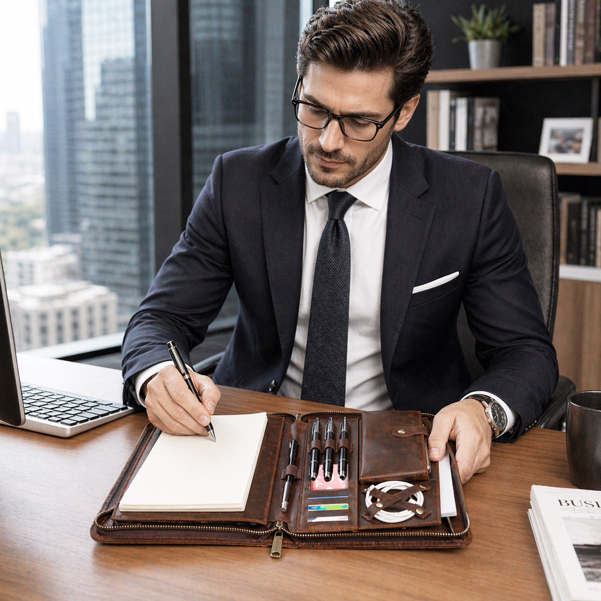 The Desk Folio — Full Grain Leather iPad Sleeve & Mobile Organizer