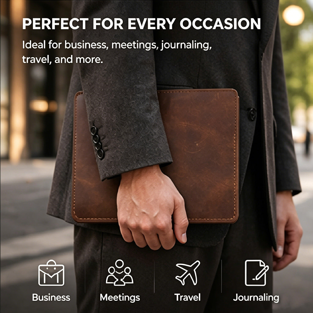 Handcrafted Full Grain Leather Folio — A5 Document Organizer & Manager Clutch
