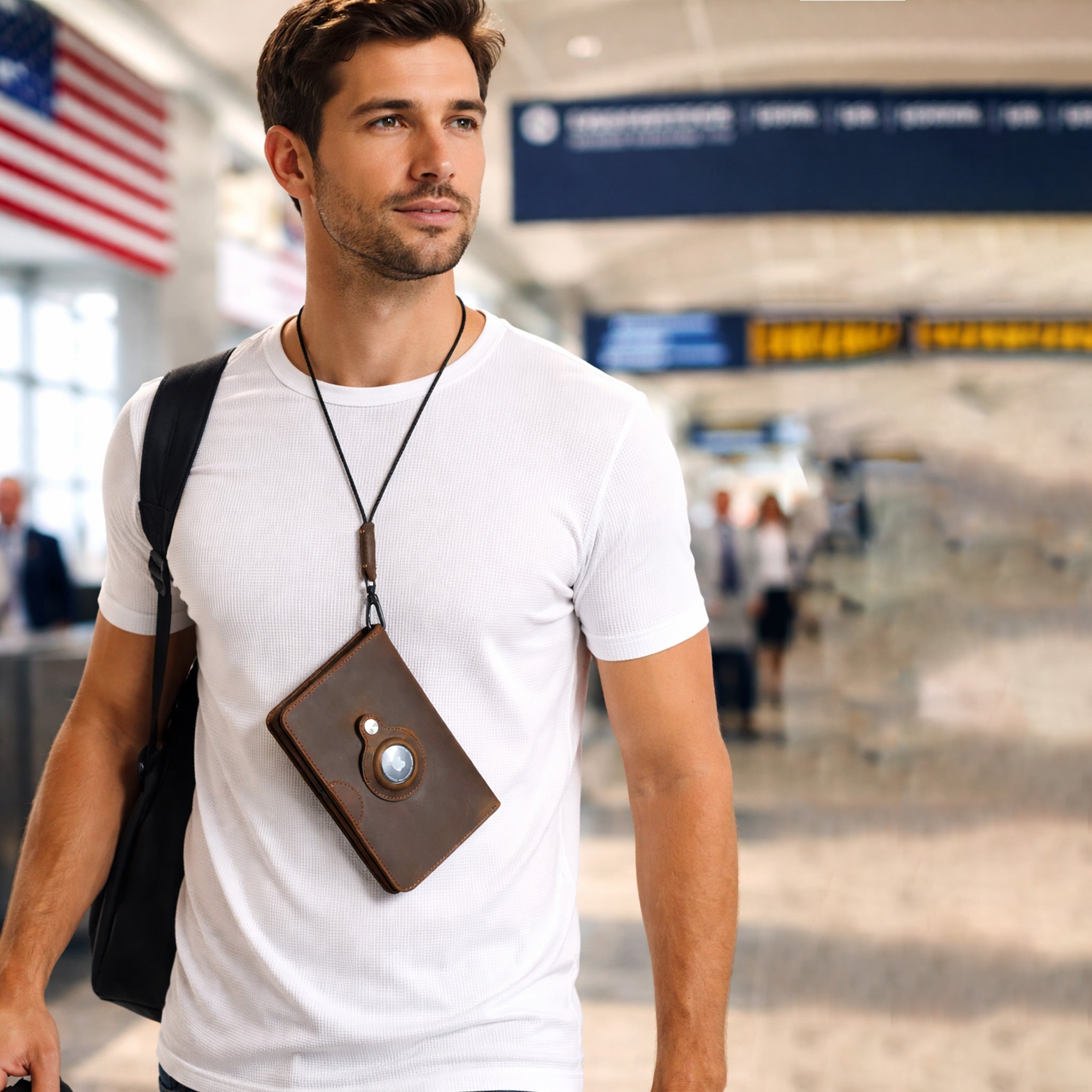 Full Grain Leather Passport Wallet with AirTag Slot – Multi-Slot Card Organizer