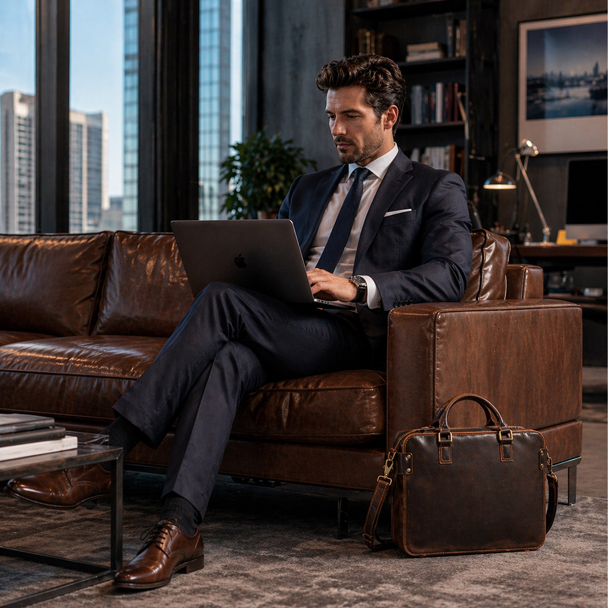 The Attaché — Full Grain Leather Briefcase & Laptop Bag
