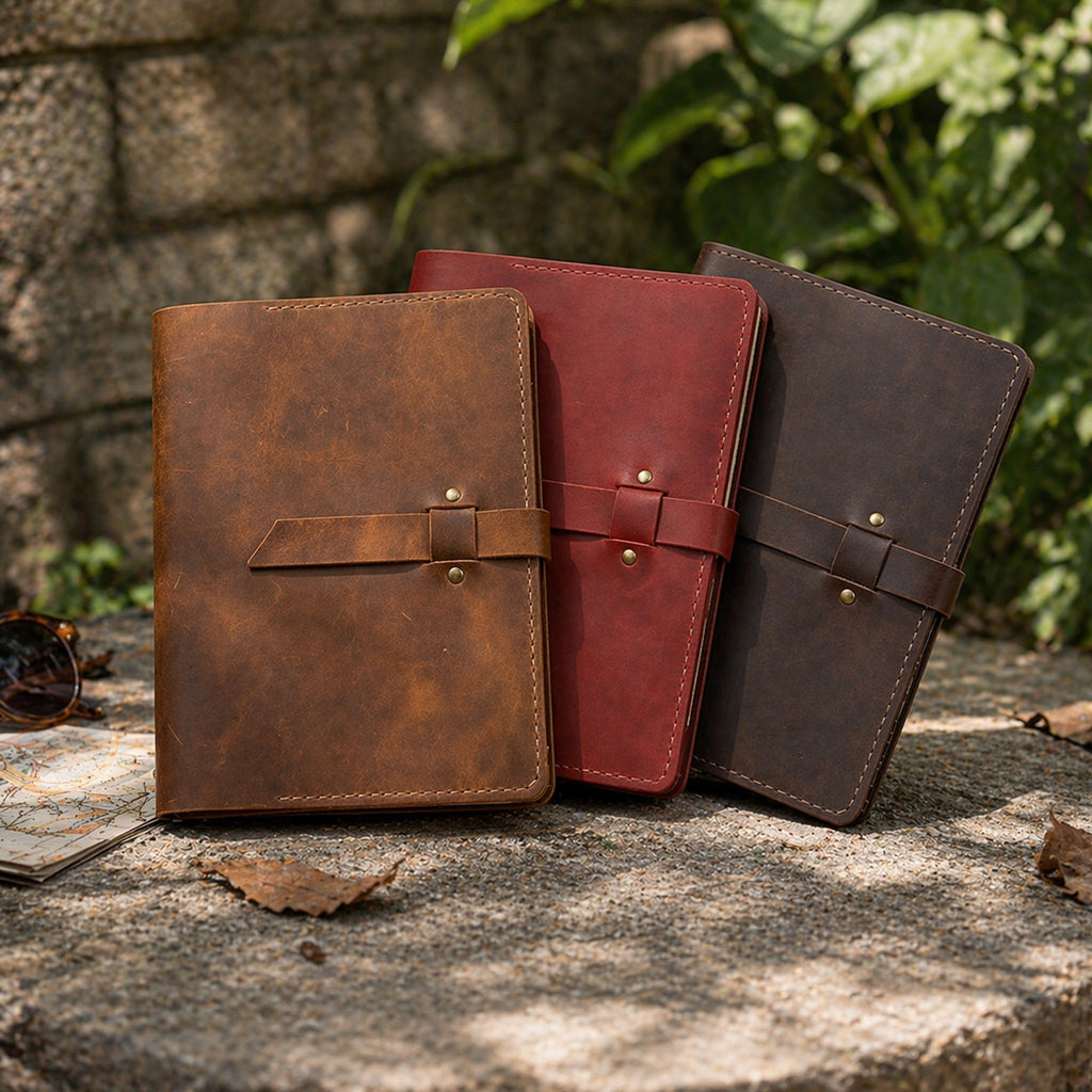 Handcrafted Full Grain Leather Folio — A5 Document Organizer & Manager Clutch