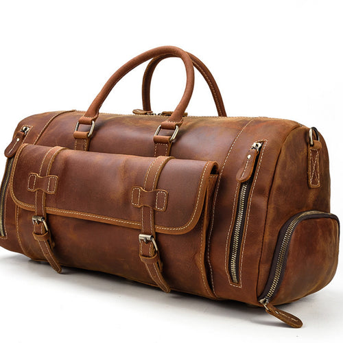 Crazy Horse Leather Duffel Bag | Weekender with Shoe Compartment & Multi-Carry