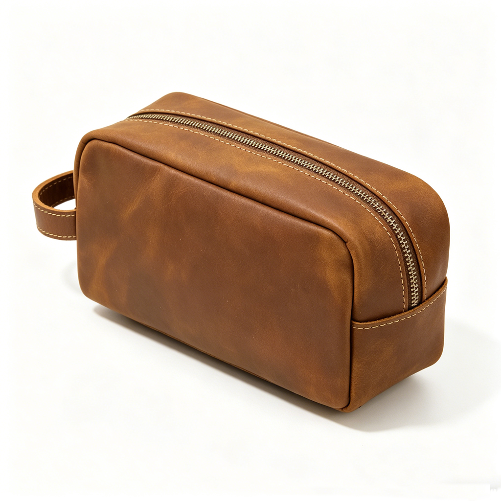 Crazy Horse Leather Dopp Kit — Unisex Travel Organizer
