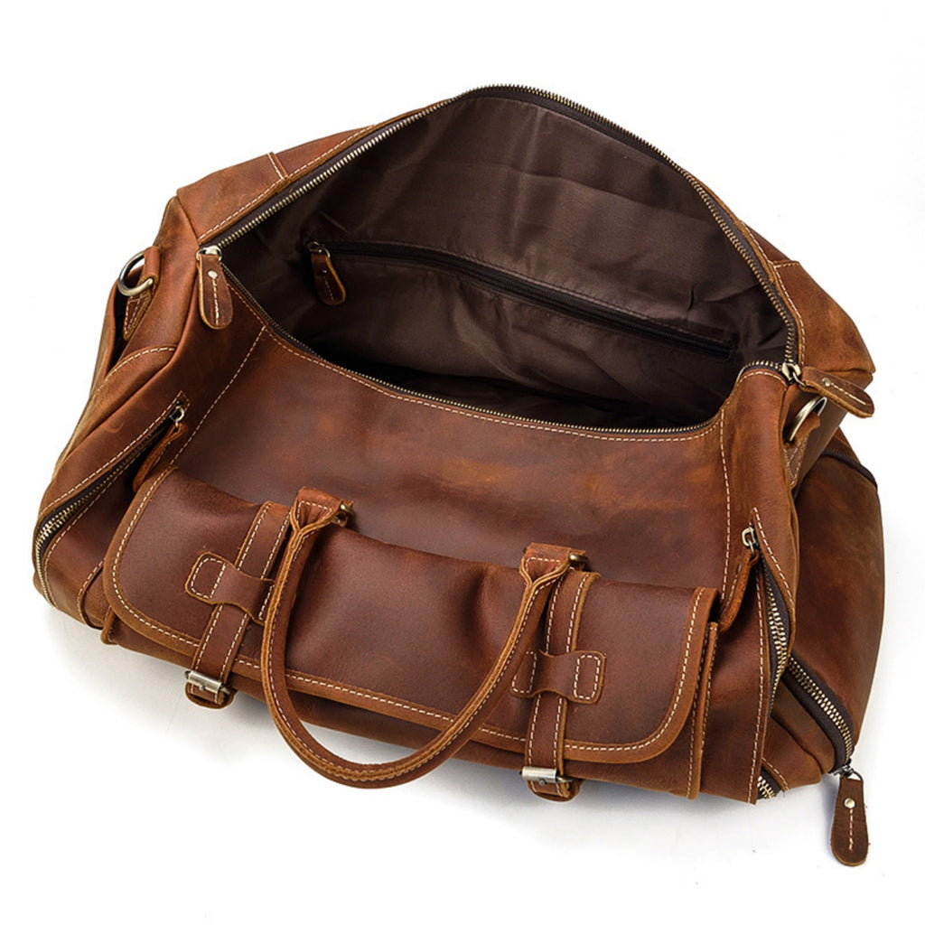 Crazy Horse Leather Duffel Bag | Weekender with Shoe Compartment & Multi-Carry