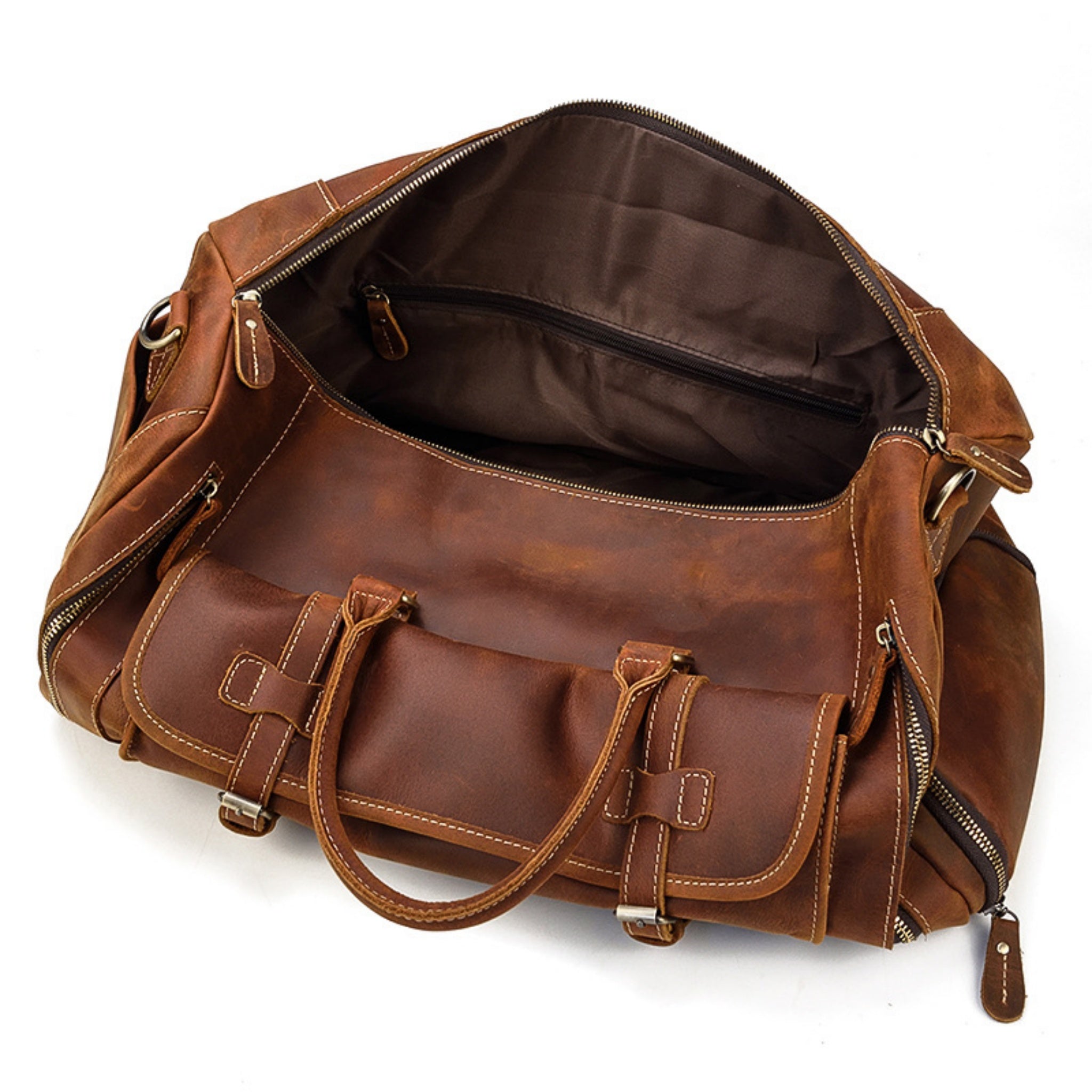 Crazy Horse Leather Duffel Bag | Weekender with Shoe Compartment & Multi-Carry