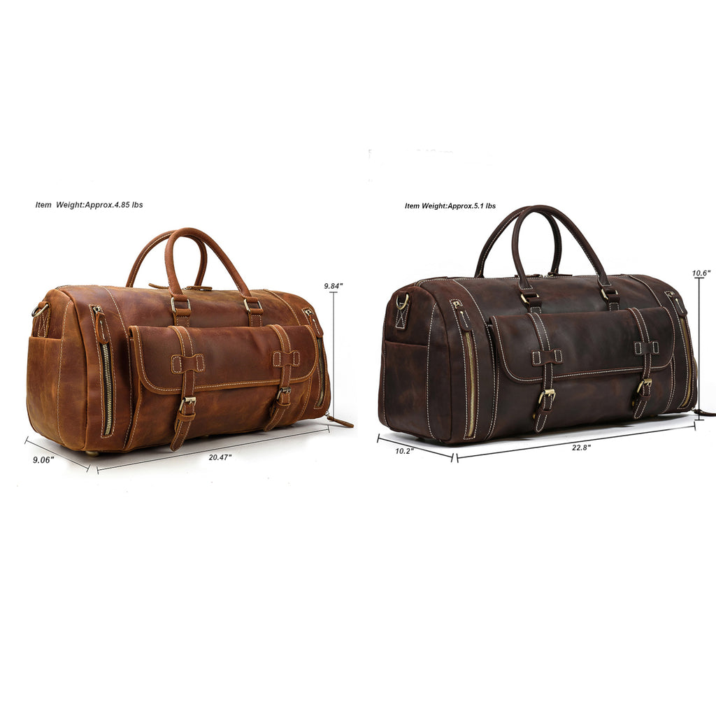 Crazy Horse Leather Duffel Bag | Weekender with Shoe Compartment & Multi-Carry