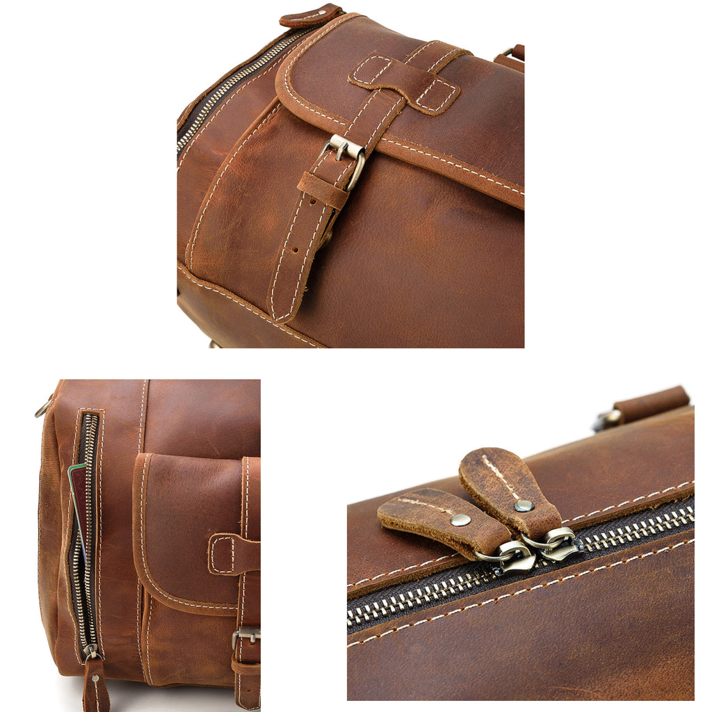 Crazy Horse Leather Duffel Bag | Weekender with Shoe Compartment & Multi-Carry
