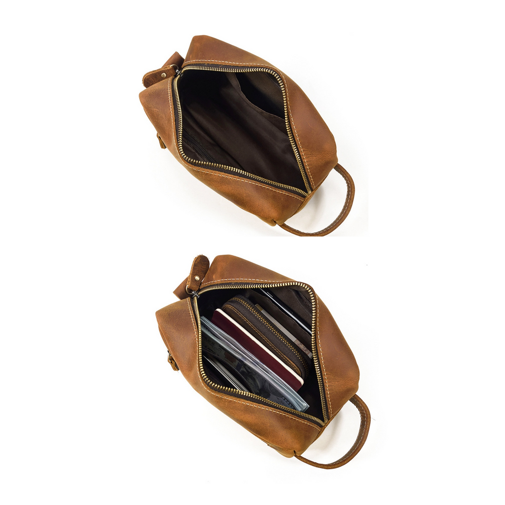 Crazy Horse Leather Dopp Kit — Unisex Travel Organizer