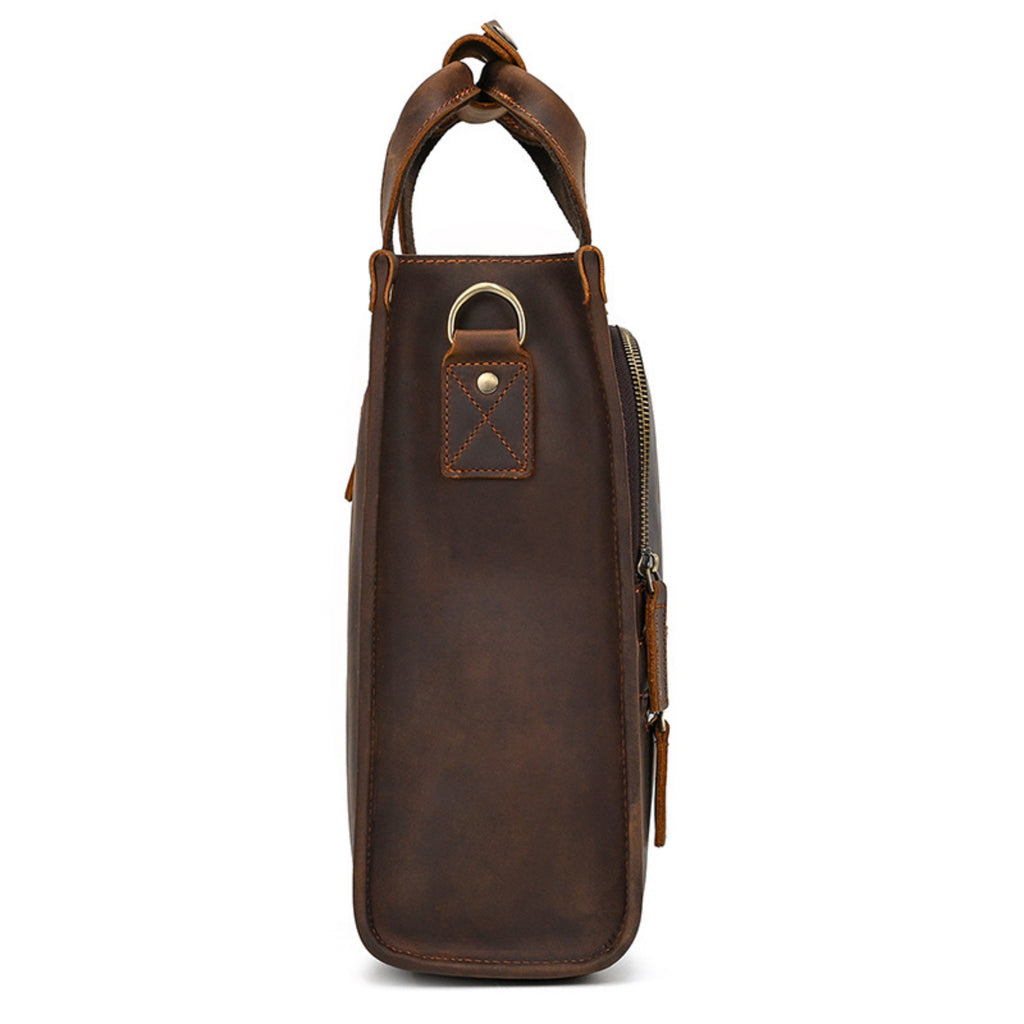 Crazy Horse Leather Satchel — Shoulder Bag with Multi-Pocket