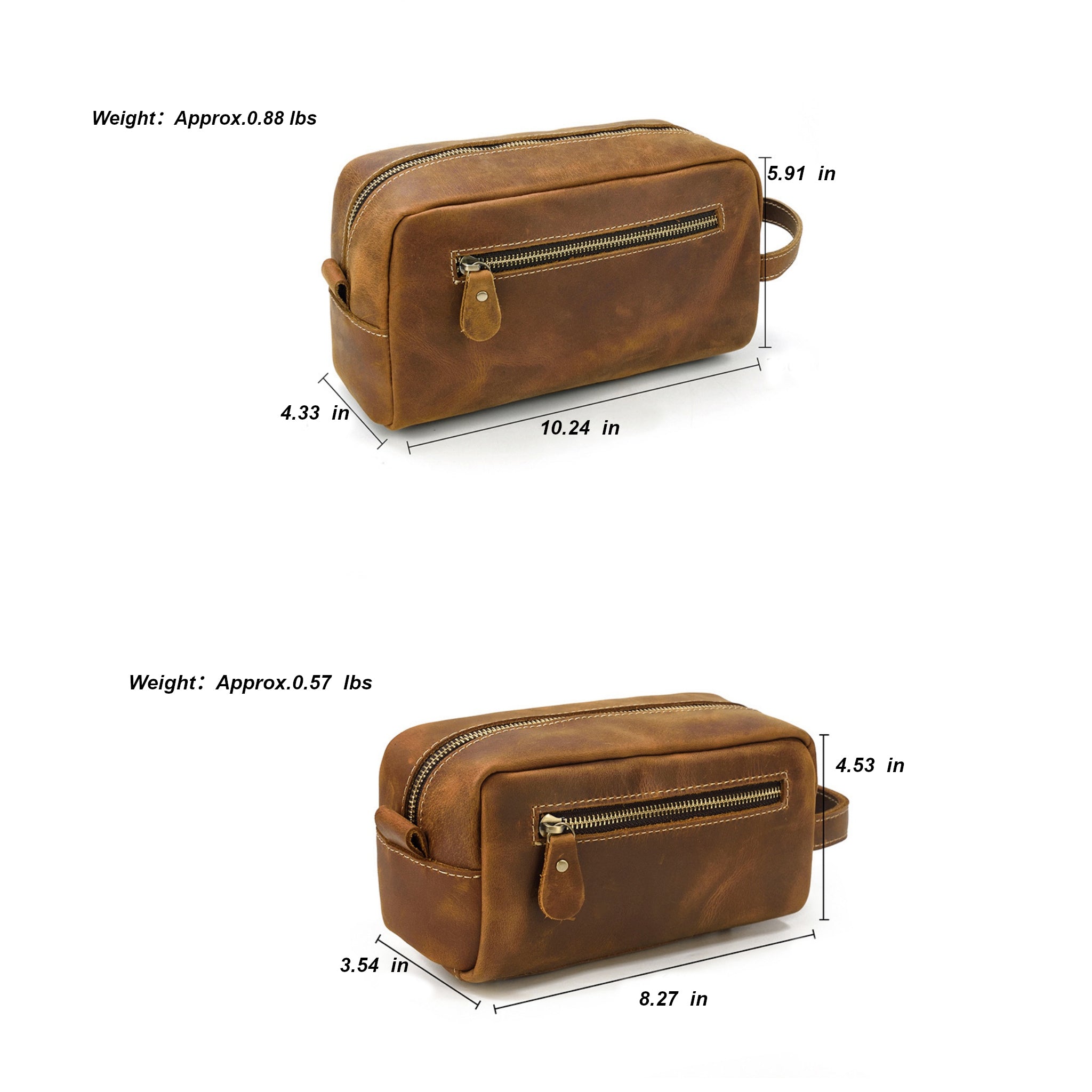 Crazy Horse Leather Dopp Kit — Unisex Travel Organizer