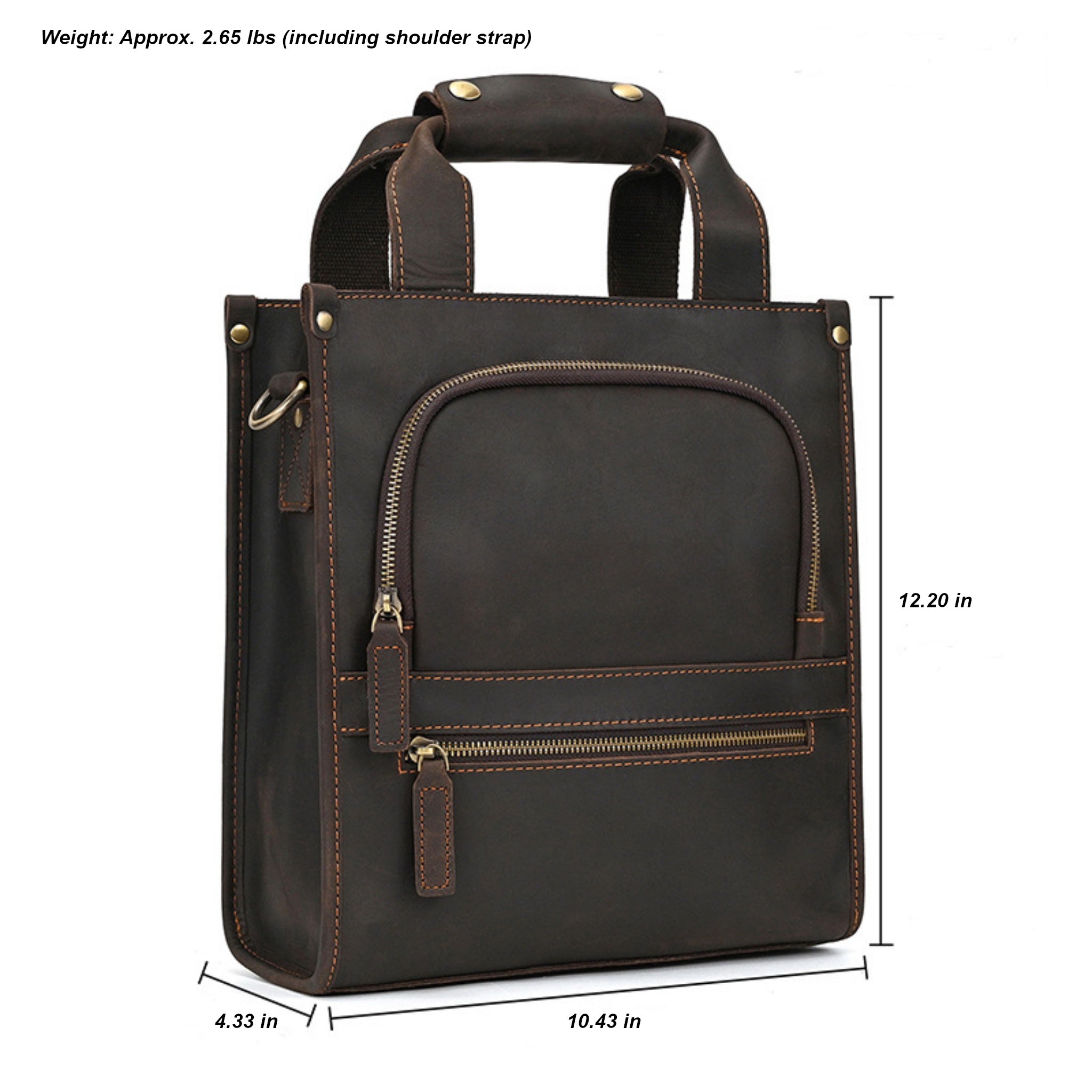 Crazy Horse Leather Satchel — Shoulder Bag with Multi-Pocket