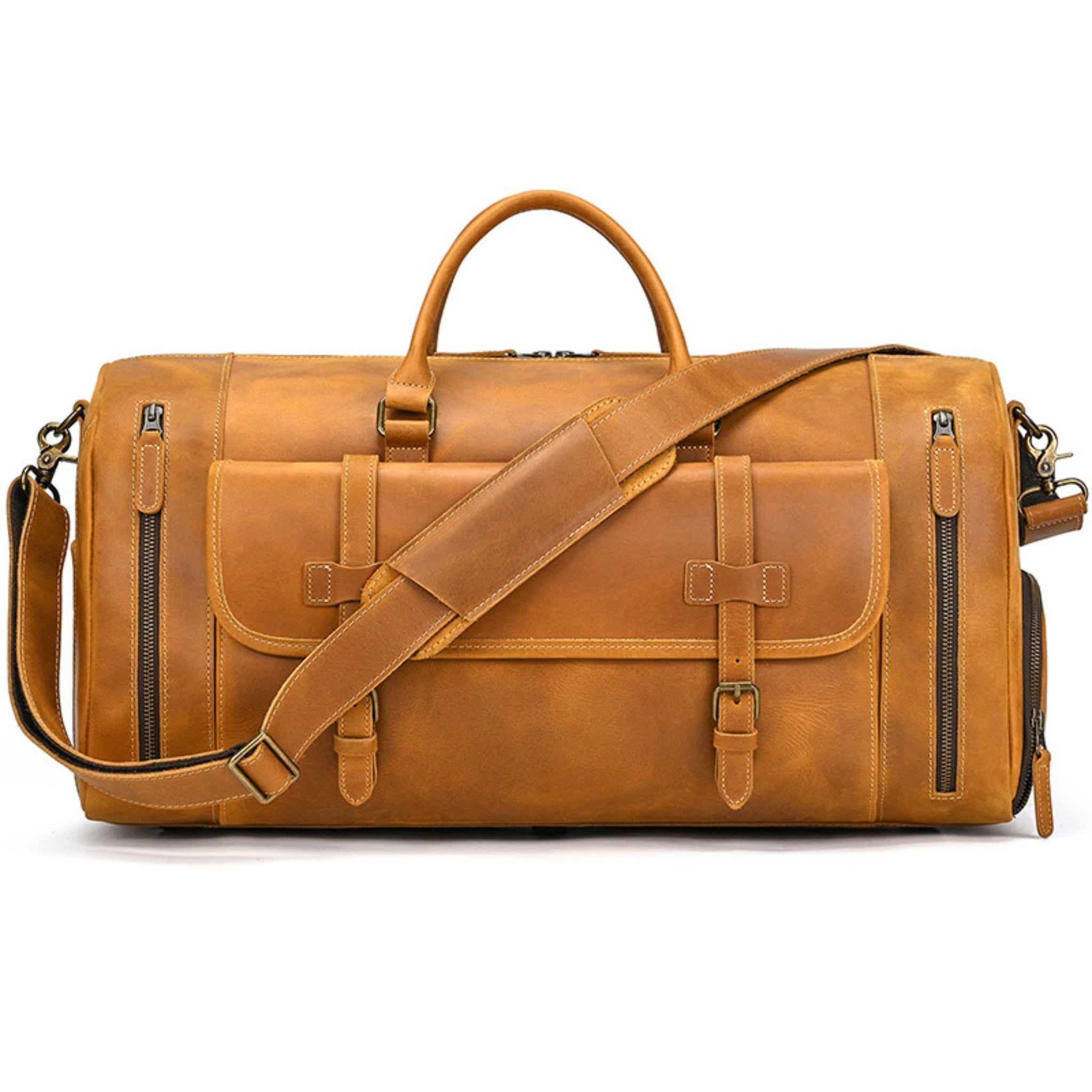 Crazy Horse Leather Duffel Bag | Weekender with Shoe Compartment & Multi-Carry